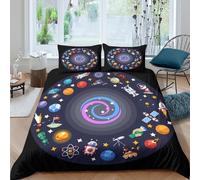 Space exploration Linge de Lit Ultra Douce Microfibre Hypoallergique 3 Pièces Cartoon space theme Ensemble De Literie avec 2 x Taies d'oreiller Confortable for Chambre Adulte Single（140x200cm）