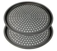 Space Home - Moules à Pizza Ronds Perforés Antiadhésifs en Acier Carbone - Plaque à Pizza Anti-Adhésive - Plaque Pizza - Set 2 - Acier au Carbone - 29 cm