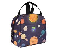 Space Planet Grand sac à lunch Système solaire Dessin animé mignon Coloré Planètes lumineuses Univers Espace extra-atmosphérique Sac à lunch réutilisable pour les excursions d'une journée Plages Sport