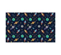 Space Planet Rockets Tapis de nourriture pour chien Bleu | Tapis de nourriture pour chien et chat absorbant pour la nourriture et l'eau, pas de taches, tapis de gamelle pour animaux de