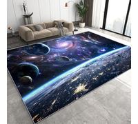Space Planets Tapis de Salon 140x200 cm 3D Universe Milky Way Tapis de Chambre Flanelle Antidérapant Lavable Poil Court Rug pour Salon Chambre Salle à Manger Q-341