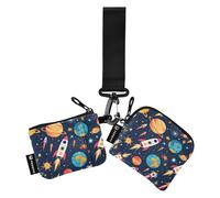 Space Rockets Planètes Double porte-monnaie Porte-cartes de crédit Portefeuille Mignon Mode Changement Porte vec poche à monnaie à fermeture éclair pour femme Lot de 2 portefeuilles pour femme