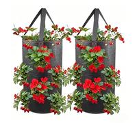 Space Saving Hanging Strawberry Planter Bags, Vertical 3 Gallon Grow System with 11 Hole Planting Design, Upside Down Tomato Grow Container Set, Breathable Fabric Garden Pot for Balcony Yard Outdoor