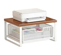 Space Saving Printer Stand, Double Tier Organizer, 24x16 Inches Desk Shelf with Storage Tray, Sturdy Wood Board Stand, Printer Shelf with Open Design, Office Storage for Home and School Counter