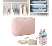 Space Saving Self Compression Organizer, Ultra Space Saving Storage Tote, 2024 New Bedroom Clothes Storage Bags with Zipper, Heavy Duty Moving Bags, For Comforters, Clothes, Blankets (Pink,16*5*12in)