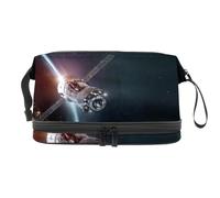 Space Ship in The Station Trousse de toilette double couche pour femmes et filles Trousse de toilette de voyage Trousse de maquillage pratique Sac organisateur avec compartiment à brosse, multicolore,