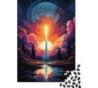 Space Tower Launching Into The Sky Plaque Métallique Rustique 38x26cm/1000pcs pour Le Salon, pour Les Murs Et Espaces Intérieurs