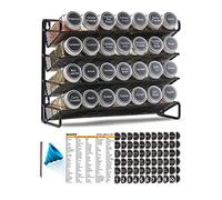 SpaceAid Étagère à épices avec 28 pots à épices, 386 étiquettes à épices, marqueur à craie et entonnoir pour armoire, comptoir, garde-manger, placard ou porte et support mural - 34 x 27,4 cm (l x H),
