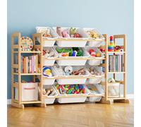 SpaceAid Meuble Rangement Enfant avec 6 Étagères et 12 Bacs, Bibliotheque Enfant, Meuble de Rangement Enfant avec Bacs pour Chambre et Salle de Jeux - Blanc