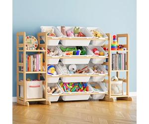 SpaceAid Meuble Rangement Enfant avec 6 Étagères et 16 Bacs, Bibliotheque Enfant, Meuble de Rangement Enfant avec Bacs pour Chambre et Salle de Jeux - Blanc