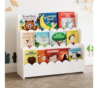 SpaceAid Montessori Bibliothèque festonnée à 3 niveaux pour tout-petits, étagère à livres en bois pour chambre d'enfant, salle de jeux, crèche et salle de classe, blanc