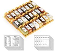 SpaceAid Organiseur de tiroir à épices en bambou avec 24 pots à épices, 378 étiquettes à épices minimalistes blanches, 3 niveaux pour tiroirs de cuisine, 38,1 cm de large x 38,1 cm de profondeur x 6,6 cm de haut