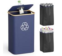SpaceAid Poubelle de recyclage pour cuisine, 100 l, avec couvercle et 2 sacs intérieurs réutilisables, pour bouteille, verre, plastique, autocollants, bleu
