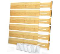 SpaceAid Séparateurs de tiroir en bambou avec étiquettes, organiseurs de tiroir de cuisine réglables, organisation extensible pour la maison, le bureau, les commodes et la salle de bain, 6 séparateurs