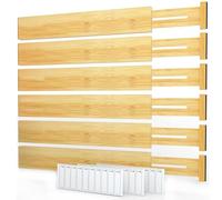 SpaceAid Séparateurs de tiroir en bambou avec étiquettes, réglables, cuisine, organisation extensible pour la maison, le bureau, les commodes et la salle de bain, 6 séparateurs (43,2 à 55,9 cm)