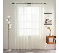 SpaceDresser Lot de 2 Rideaux de fenêtre en Voile Transparent avec Passe-Tringle pour Cuisine, Chambre à Coucher, Salon, Cour (Ivoire, 96,5 x 114,3 cm (l x L)