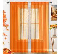 SpaceDresser - Panneaux de rideau à tringle en voile transparent de base - Blanc - 1 paire de 2 panneaux - 96,5 cm de largeur - 114,3 cm de long - pour cuisine, chambre, salon, jardin (Orange, 96,5 cm