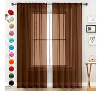 SpaceDresser Rideaux en voile transparent avec passe-tringle pour cuisine, chambre à coucher, salon, rideaux filtrant la lumière du soleil, décoration d'intérieur semi-assortie, marron (marron, 132,1
