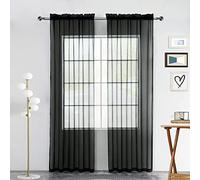 SpaceDresser Voilage transparent avec passe-tringle pour cuisine, chambre à coucher, salon, rideaux filtrant la lumière du soleil, décoration d'intérieur semi-assortie, noir, 132,1 x 114,3 cm (l x L)