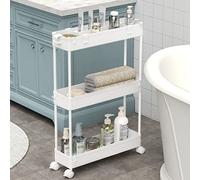 SAKA Chariot de Rangement Fin à 3 Niveaux pour Salle de Bain - Chariot de Rangement Coulissant - Étagère Mobile pour Bureau, Salle de Bain, Cuisine, buanderie - Endroits étroits - Blanc