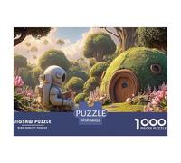 Spaceman Sitting on The Mossy Grass 1000 Pcs Carton Extra-épais Coffret De Puzzles Cartoon Castle Anti-Stress Jeu Créatif Puzzles As Birthday Gifts 38x26cm/1000pcs