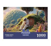 Spaceman Sitting on The Mossy Grass 1000 Pcs Carton Premium Coffret De Puzzles Cartoon Castle Stimulant Et Éducatif Défi Unique Puzzles As Birthday Gifts 70x50cm/1000pcs