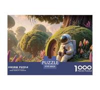 Spaceman Sitting on The Mossy Grass 1000 Pcs Carton Premium Lot de Puzzles Cartoon Castle Stimulant Et Éducatif Jeu Créatif Puzzles As Birthday Gifts 38x26cm/1000pcs