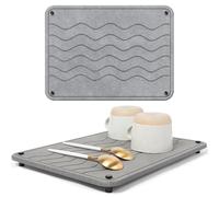 Spaceneat Diatomite Stone Drying Mat for Kitchen Counter - Rapid Moisture Removal - 15.7" x 11.8" Large Dish Drying Stone for Kitchen Sink - Diatomaceous Earth Quick Dry Dish Mat - Gray Waves