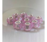 Spacer Charm gros trous, perles rondes à facettes, 14 mm, 10 pièces, rose