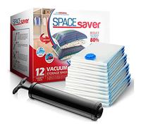 SpaceSaver Lot de 12 sacs de rangement sous vide 3 petits 3 moyens 3 grands et 3 Jumbos Avec 80 % de place en plus par rapport à d'autres marques Pompe manuelle gratuite pour voyage.