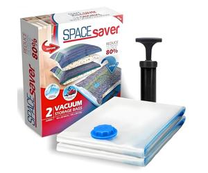 Spacesaver Sacs de Rangement Sous Vide Vêtements, Penderie et Voyage, 80% de Place Supplémentaire, Housse Vêtement Aspirateur Pompe de Voyage Incluse Double Fermeture Valve Turbo, Jumbo 2 Pièces