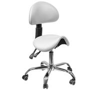Spacetronik Tabouret de Selle Ergonomique à roulettes avec Dossier Réglable - Hauteur 42-64cm - Rotation 360° - Chaise Professionnelle pour Bureau, Salon Beauté, Tatoueur (Blanc)
