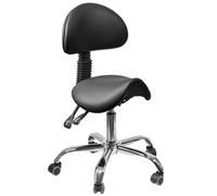 Spacetronik Tabouret de Selle Ergonomique à roulettes avec Dossier Réglable - Hauteur 42-64cm - Rotation 360° - Chaise Professionnelle pour Bureau, Salon Beauté, Tatoueur (Noir)
