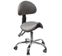 Spacetronik Tabouret de Selle Ergonomique à roulettes avec Dossier Réglable - Hauteur 42-64cm - Rotation 360° - Chaise Professionnelle pour Bureau, Salon Beauté, Tatoueur (Gris)