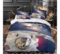 Spacewalk Astronaut Parure de Lit Microfibre Résistante 3D Imprimé 3 Pièces Taie Super Douce scifi Space Exploration Linge de Lit Confortable Entretien Facile for Adolescent Double（200x200cm）