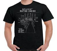 Spacex Raptor Engine Blueprint T-Shirt Graphic Top Printed Shirt Short Sleeve Mens Tee Black Black XXL