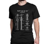SpaceX Starship Blueprint T Shirt Men 95% Cotton Fun T-Shirts O Neck Tees Short Sleeve Clothing Black S