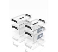 SpaceXpert Caisses de rangement et Boîtes de rangement en plastique avec couvercle et poignée 15L, conteneur empilable pour maison, bureau et garage, bac transparent portable, 15L (lot de 4)