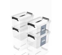 SpaceXpert Caisses de rangement et Boîtes de rangement en plastique avec couvercle et poignée 20L, conteneur empilable pour maison, bureau et garage, bac transparent portable, 20L (lot de 4)