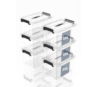 SpaceXpert Caisses de rangement et Boîtes de rangement en plastique avec couvercle et poignée 20L, conteneur empilable pour maison, bureau et garage, bac transparent portable, 20L (lot de 6)