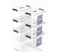 SpaceXpert Caisses de rangement et Boîtes de rangement en plastique avec couvercle et poignée 45L, conteneur empilable pour maison, bureau et garage, bac transparent portable, 45L (lot de 6)