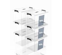 SpaceXpert Caisses de rangement et Boîtes de rangement en plastique avec couvercle et poignée 90L, conteneur empilable pour maison, bureau et garage, bac transparent portable, 90L (lot de 6)