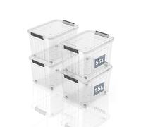SpaceXpert Lot de 4 boîtes de rangement avec couvercles et roulettes - En plastique - Solutions de rangement pour la maison, le bureau et l'école - Boîtes de rangement empilables et empilables - Blanc