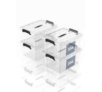 SpaceXpert Lot de 4 boîtes de rangement, en plastique, portables, avec poignée, empilables, pour chambre à coucher, école, transparent, 35 l