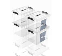 SpaceXpert Lot de 4 boîtes de rangement, en plastique, portables, avec poignée, empilables, pour chambre à coucher, école, transparent, 45 l