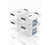 SpaceXpert Lot de 4 boîtes de rangement, en plastique, portables, avec poignée, empilables, pour chambre à coucher, école, transparent, 65 l