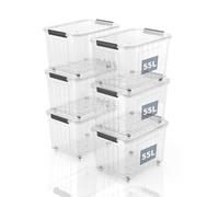 SpaceXpert Lot de 6 boîtes de rangement avec couvercles et roulettes - En plastique - Solutions de rangement pour la maison, le bureau et l'école - Boîtes de rangement empilables et empilables - Blanc