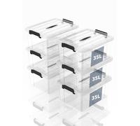 SpaceXpert Lot de 6 boîtes de rangement, en plastique, portables, avec poignée, empilables, pour chambre à coucher, école, transparent, 35 l