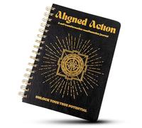 Spacieux journal de manifestation - Planificateur Passion 2024 en cuir vegan beige avec reliure à anneaux dorés - Journal de 5 minutes avec gravure feuille d'or et couverture géométrique sacrée - Beau