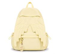Spacious Angel Wings Backpack for Women, Cute 3D Quilted Nylon Daypack with Multi-Pocket Storage, Lightweight Kawaii Coquette Travel School Bag with Zipper (Yellow)